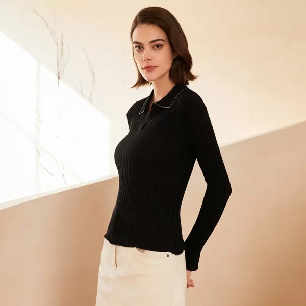 BC-326 Turn-Down Collar 60Nm 100% Merino Wool Women Knitwear Sweater Women's Sweaters Knit Sweater Clothes - Image 4