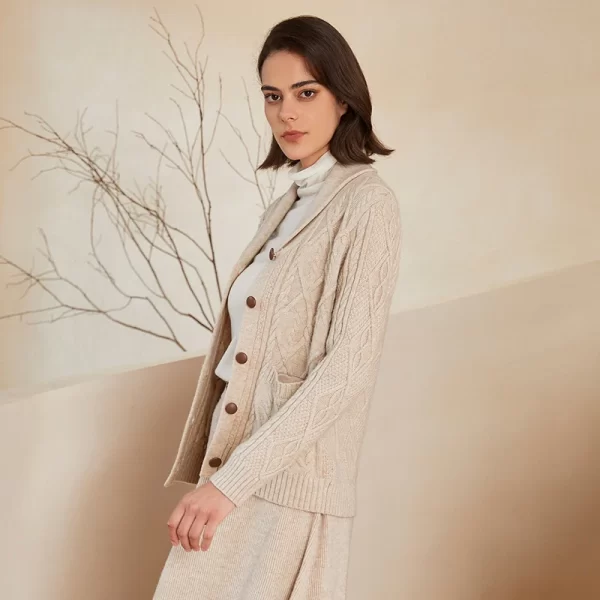 BC-298 Single Breasted Turn-Down Collar 7GG 2/26NM 100% Wool Clothes Knitwear Women Wool Cardigan Knit Sweater Cardigan Women - Image 4
