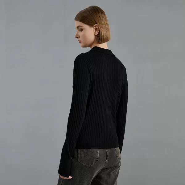 BC695 Autumn thin long-sleeved knitted cardigan luxury brand women's 100% merino wool sweater polo shirts - Image 5
