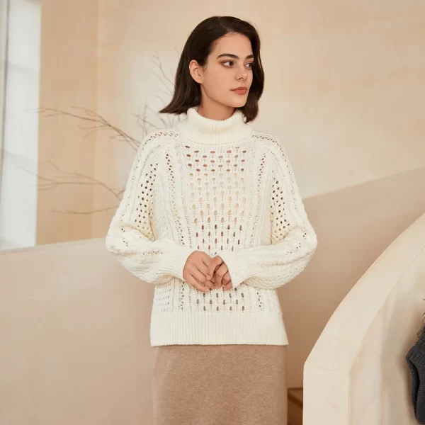 BC-348 In Stock Turtleneck Clothes 100% Wool Cardigan Sweater Western Sweater Women's Jumper Knitted Jumper - Image 5