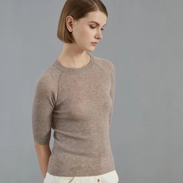 BC677 68.9% wool high-end mid sleeve woolen knitted sweater for women Thin pullover Luxury womens Clothing - Image 2