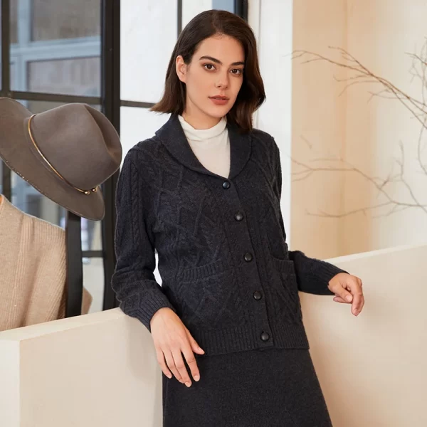 BC-298 Single Breasted Turn-Down Collar 7GG 2/26NM 100% Wool Clothes Knitwear Women Wool Cardigan Knit Sweater Cardigan Women - Image 2
