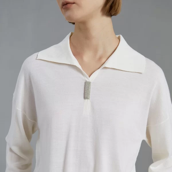 BC670 Light Luxury Collar 100% Pure Merino Wool Knitted Pullover Top For Women'S Sweaters Laidies woolen tops - Image 3
