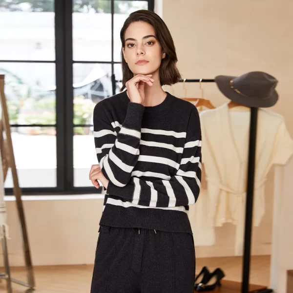 BC-274 Crew Collar 100% Pure Consinee Cashmere Sweater Knitwear Women's clothing Clothes Striped Pullover Jumper - Image 4
