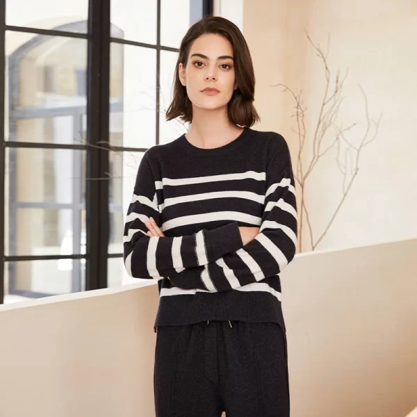 BC-274 Crew Collar 100% Pure Consinee Cashmere Sweater Knitwear Women's clothing Clothes Striped Pullover Jumper - Image 5