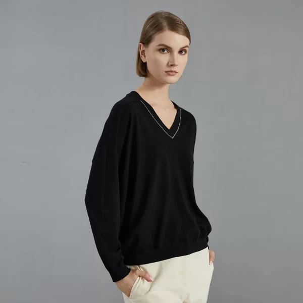 BC715 100% Merino Wool V Neck Loose thin Knit pullover Sweater High Quality Luxury Brand Womens clothing - Image 3