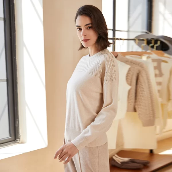 BC-242 Crew Neck Sequin Pullover Sweater 100% Cashmere Sweater Women's Knitted Top Women's Luxury Clothing - Image 6