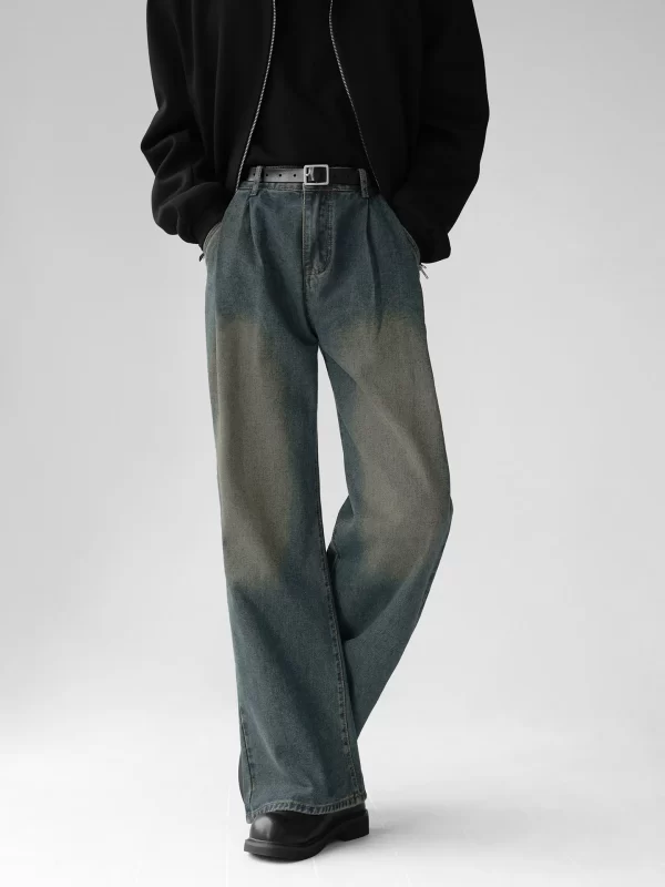 Men's Casual Jeans Baggy Wide Leg Autumn and Winter Trousers Straight Crease Korean Style High Street Fashion Pants For Men - Image 5