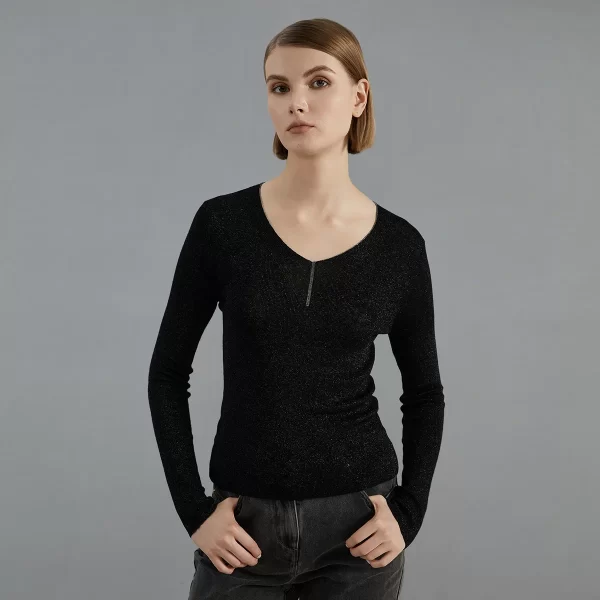 BC762 luxury brand women's Clothing Autumn thin knitted pullover Ladies bright wool sweaters - Image 4