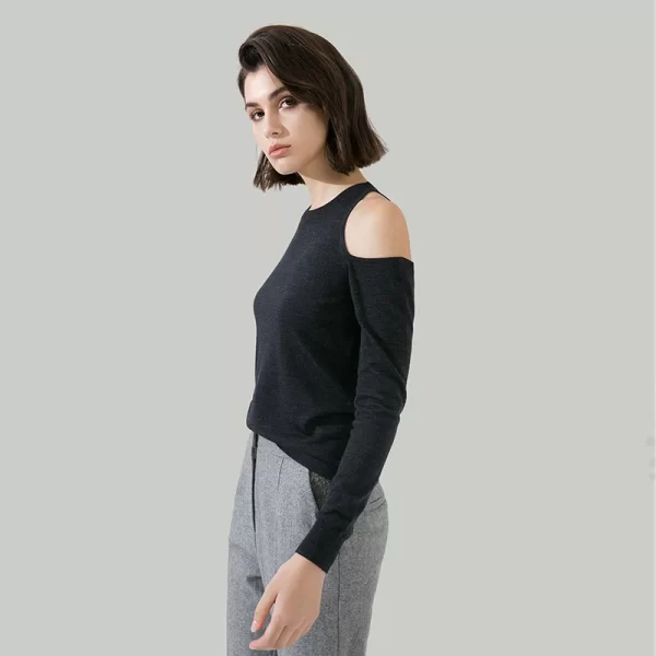 1612 100% Wool Pullover Off shoulder thin top Sweater For Women Ladies autumn Cloths luxury Women's Clothing - Image 2