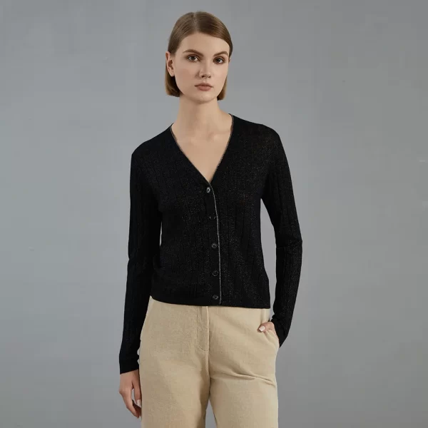 BC685 Autumn thin long-sleeved knitted cardigan luxury brand women's bright wool sweater - Image 4