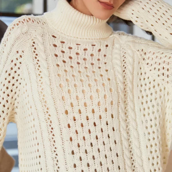 BC-348 In Stock Turtleneck Clothes 100% Wool Cardigan Sweater Western Sweater Women's Jumper Knitted Jumper - Image 4