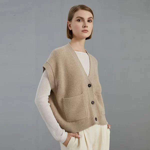BC774 High Quality Luxury Women's Clothing 100% Cashmere Knit Vest Sweater Sleeveless Cardigan - Image 4