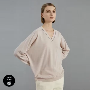 BC715 100% Merino Wool V Neck Loose thin Knit pullover Sweater High Quality Luxury Brand Womens clothing