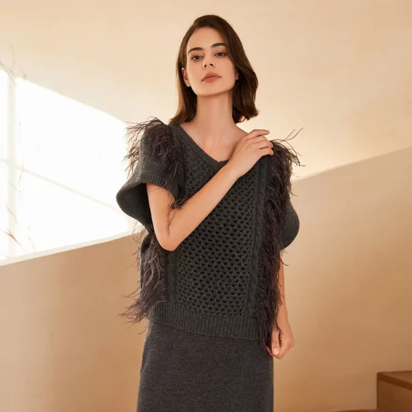 BC-308 V Neck 100% Cashmere Clothes Jumper For Women Pullover Sweater Women's Sweaters Cashmere Sweater Knitted Vest - Image 5