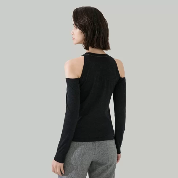 1612 100% Wool Pullover Off shoulder thin top Sweater For Women Ladies autumn Cloths luxury Women's Clothing - Image 5