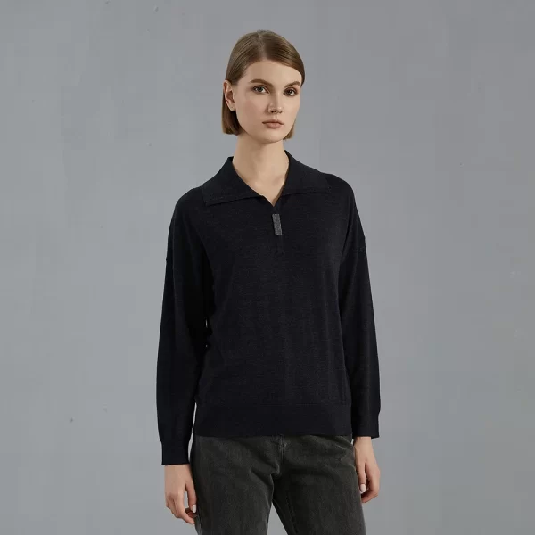 BC670 Light Luxury Collar 100% Pure Merino Wool Knitted Pullover Top For Women'S Sweaters Laidies woolen tops - Image 5
