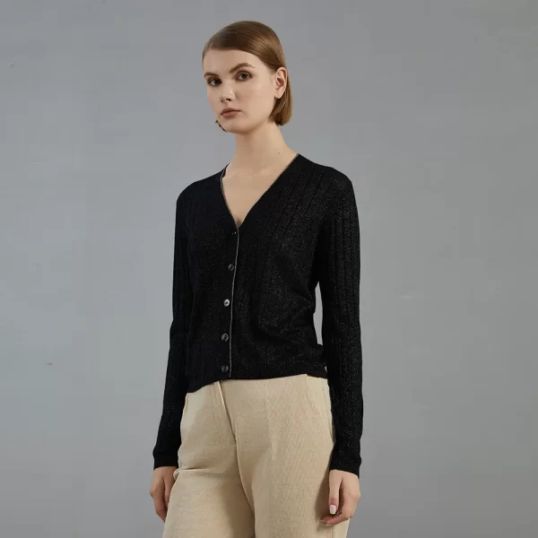 BC685 Autumn thin long-sleeved knitted cardigan luxury brand women's bright wool sweater - Image 5
