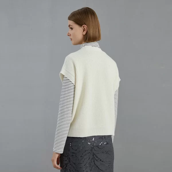 BC774 High Quality Luxury Women's Clothing 100% Cashmere Knit Vest Sweater Sleeveless Cardigan - Image 2