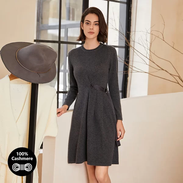 1712 High Quality Luxury Clothing Ladies Design 12gg 100% Consinee Cashmere Casual Midi Dress For Women Elegant - Image 3
