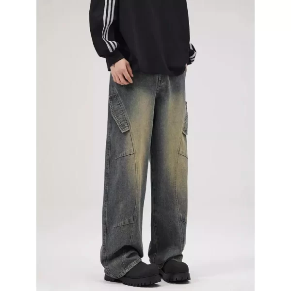 Men's Jeans Autumn and Winter American Style Baggy Casual Straight Pants Multi Pockets Make Old Big Size Trousers for Men - Image 2