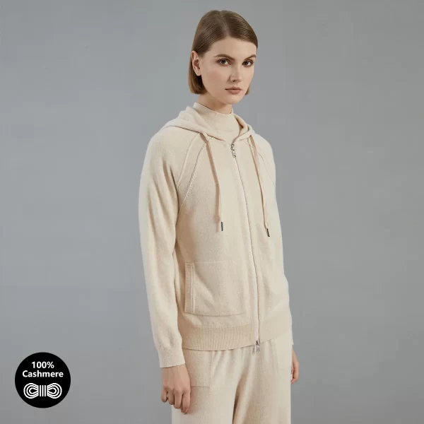 BC727 High Quality Luxury Women's Clothing 100% Cashmere Knit hooded Sweater Zip Cardigan