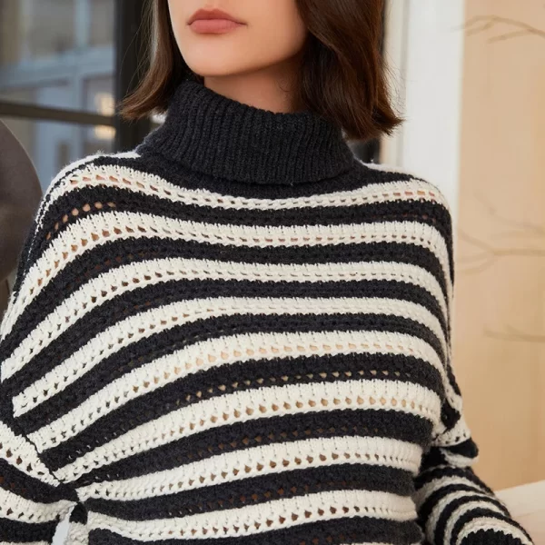 BC-290 Colorblocking Turtle Neck 100% Wool Clothes Knit Knitwear Women's Clothing Sweaters Woolen Sweater - Image 6