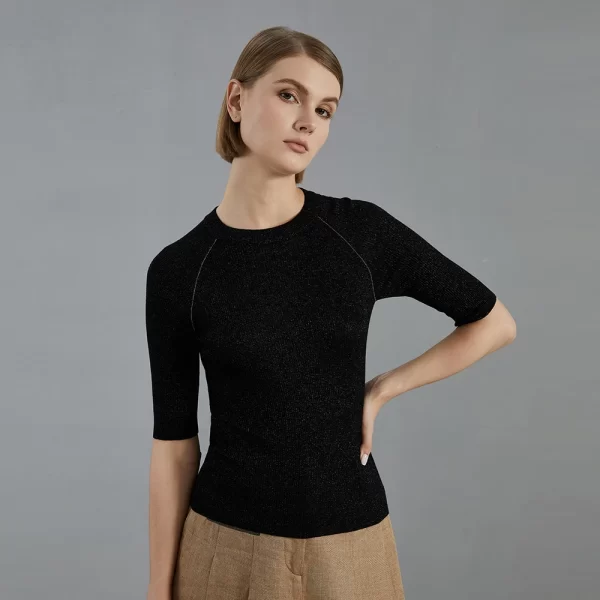 BC677 68.9% wool high-end mid sleeve woolen knitted sweater for women Thin pullover Luxury womens Clothing - Image 5