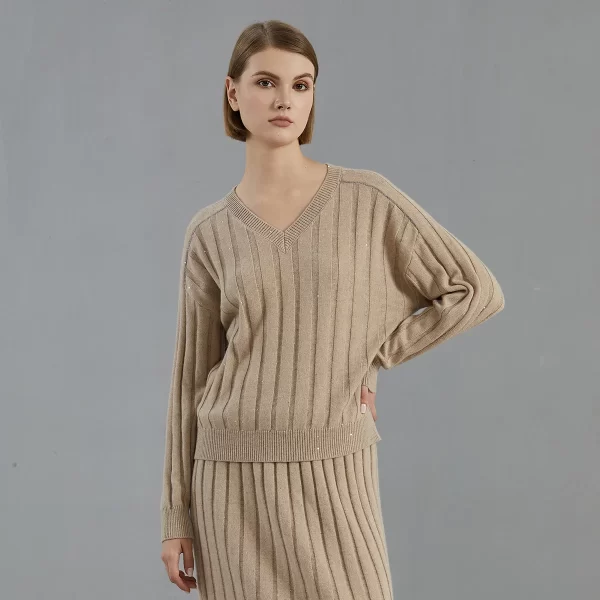 BC723 High Quality Luxury Women's Clothing 100% Cashmere V neck Pullover Knitted Hooded Sweater - Image 3