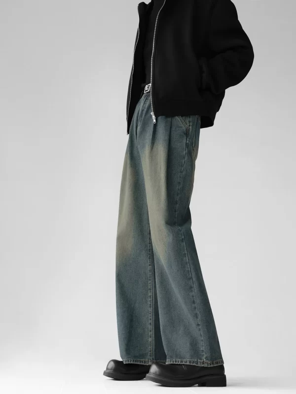 Men's Casual Jeans Baggy Wide Leg Autumn and Winter Trousers Straight Crease Korean Style High Street Fashion Pants For Men - Image 4