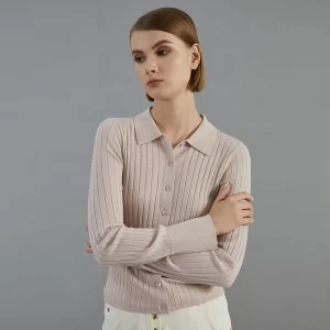BC695 Autumn thin long-sleeved knitted cardigan luxury brand women's 100% merino wool sweater polo shirts