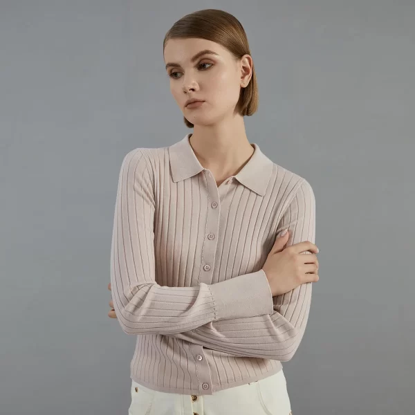 BC695 Autumn thin long-sleeved knitted cardigan luxury brand women's 100% merino wool sweater polo shirts