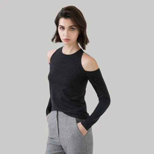 1612 100% Wool Pullover Off shoulder thin top Sweater For Women Ladies autumn Cloths luxury Women's Clothing