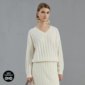 BC723 High Quality Luxury Women's Clothing 100% Cashmere V neck Pullover Knitted Hooded Sweater