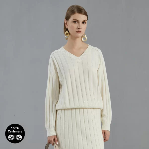 BC723 High Quality Luxury Women's Clothing 100% Cashmere V neck Pullover Knitted Hooded Sweater