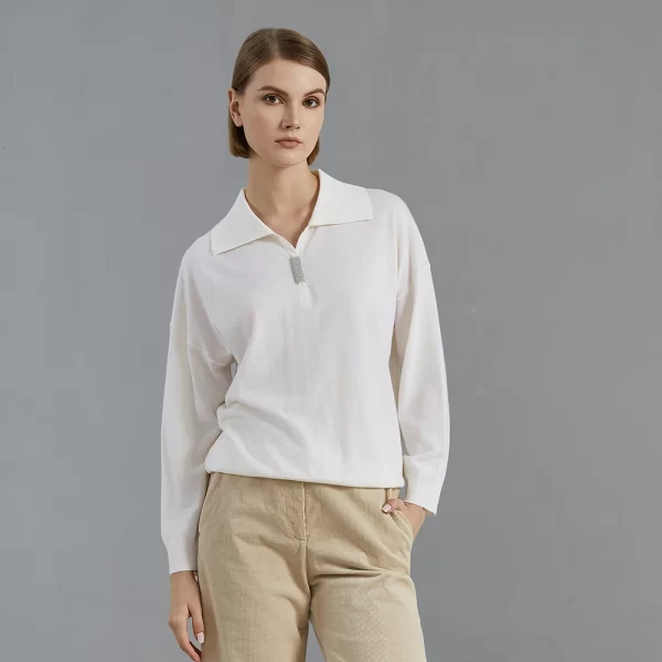 BC670 Light Luxury Collar 100% Pure Merino Wool Knitted Pullover Top For Women'S Sweaters Laidies woolen tops - Image 2