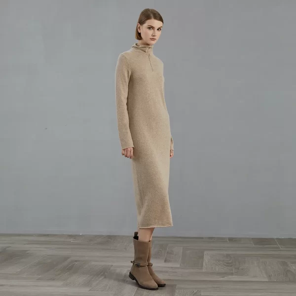 BC810 100% cashmere autumn winter turtle neck dress high quality luxury women's clothing - Image 2