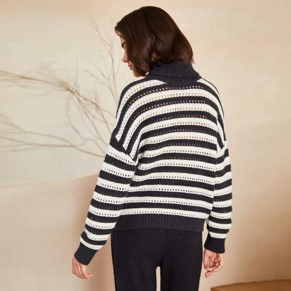 BC-290 Colorblocking Turtle Neck 100% Wool Clothes Knit Knitwear Women's Clothing Sweaters Woolen Sweater - Image 5