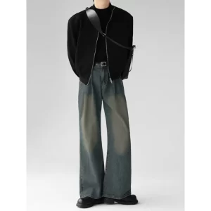 Men's Casual Jeans Baggy Wide Leg Autumn and Winter Trousers Straight Crease Korean Style High Street Fashion Pants For Men