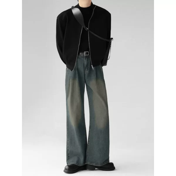 Men's Casual Jeans Baggy Wide Leg Autumn and Winter Trousers Straight Crease Korean Style High Street Fashion Pants For Men