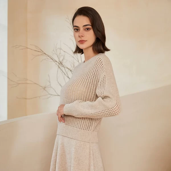 BC-317 Thick Cut Out Round Neck 100% Pure Wool Clothes Women's Pullover Top Knitted Sweater Women's Sweaters Woolen Sweater - Image 3
