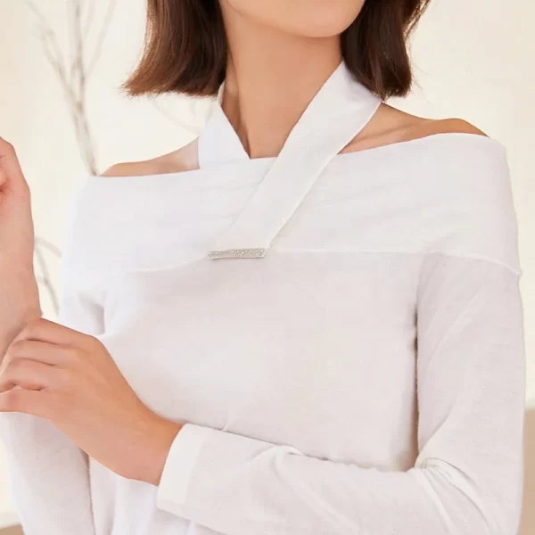BC-303 Hanging Neck Sexy Off Shoulder Women's 100% Merino Wool 16Gg Knitted Sweater Clothes Women - Image 4