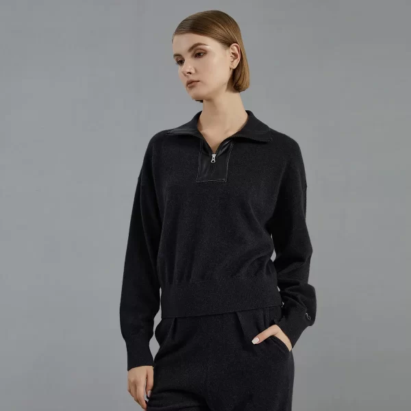 BC902 High quality luxury women's lapel pullover long sleeve autumn/winter 100% cashmere sweater - Image 4