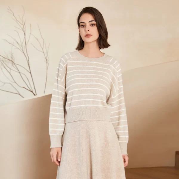 BC-200 Striped Sequined Batwing Sleeved Loose 2/26NM 7GG 100% Merino Wool Clothes Knit woolen Tops For Women's Sweaters - Image 5