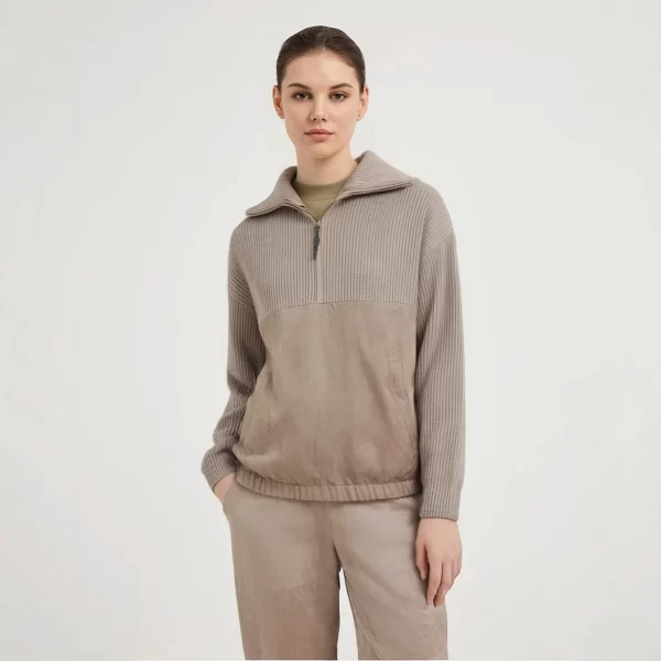 BC-360 In Stock Half Zipper Turn-Down Collar 7Gg 100% Wool Jumper For Women Women's Sweaters Cardigan Sweater Clothing - Image 2