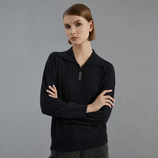BC670 Light Luxury Collar 100% Pure Merino Wool Knitted Pullover Top For Women'S Sweaters Laidies woolen tops - Image 4