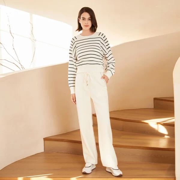 BC-200 Striped Sequined Batwing Sleeved Loose 2/26NM 7GG 100% Merino Wool Clothes Knit woolen Tops For Women's Sweaters - Image 3