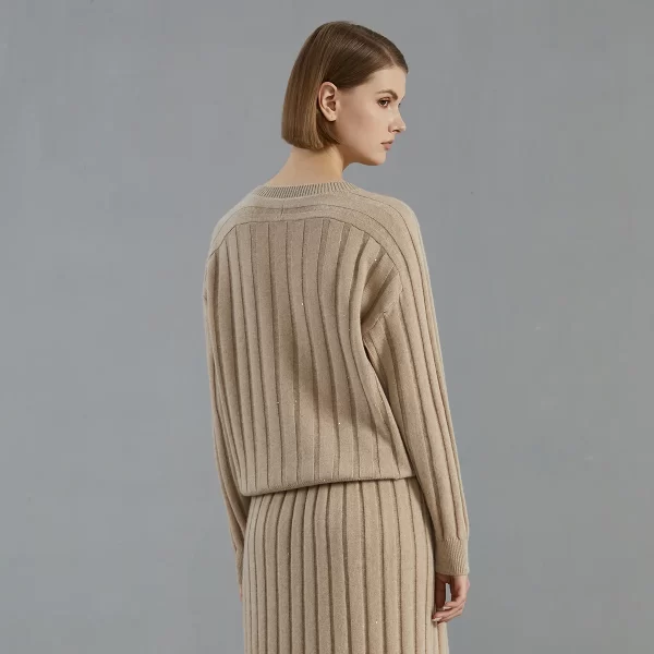 BC723 High Quality Luxury Women's Clothing 100% Cashmere V neck Pullover Knitted Hooded Sweater - Image 4
