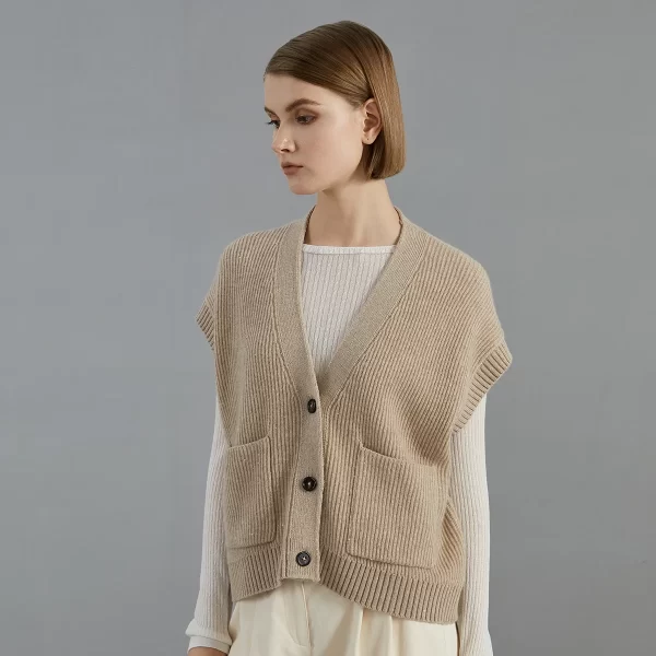 BC774 High Quality Luxury Women's Clothing 100% Cashmere Knit Vest Sweater Sleeveless Cardigan - Image 3
