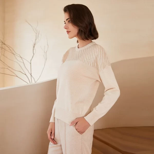 BC-242 Crew Neck Sequin Pullover Sweater 100% Cashmere Sweater Women's Knitted Top Women's Luxury Clothing - Image 3